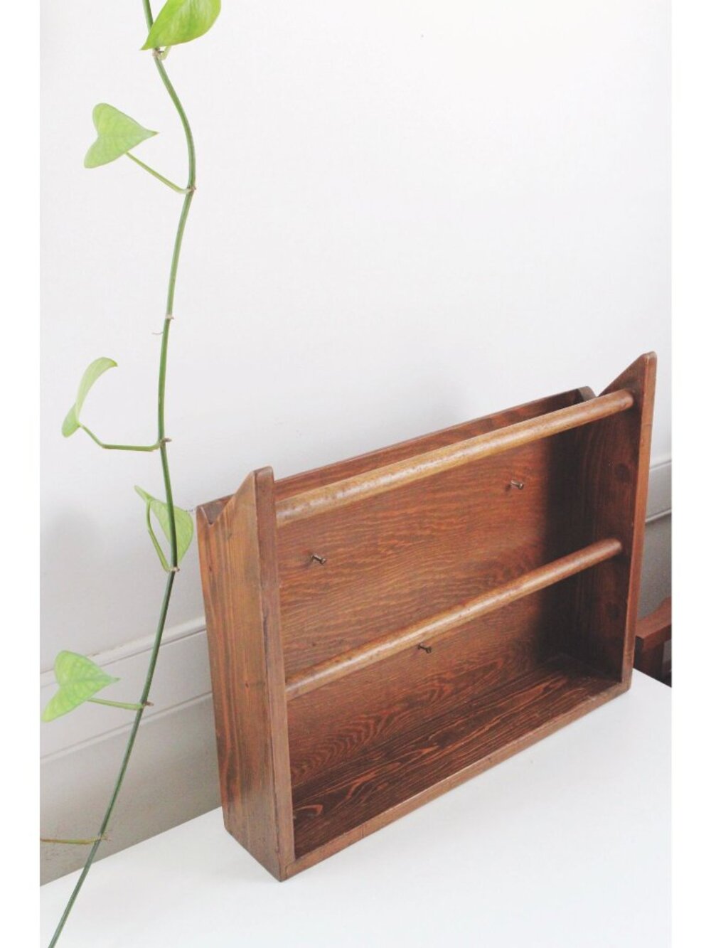 Vintage Wooden Wall Shelf With Two Rods For Display Storage - Trinket Shelf, Tow - Picture 2 of 5